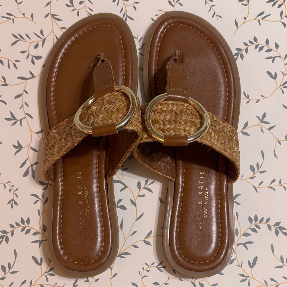 Kelly & Katie Olive Woven Sandals w/ gold accent
